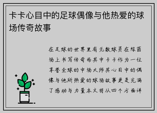 卡卡心目中的足球偶像与他热爱的球场传奇故事